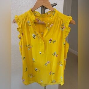 LOFT Yellow Floral Ruffle Blouse